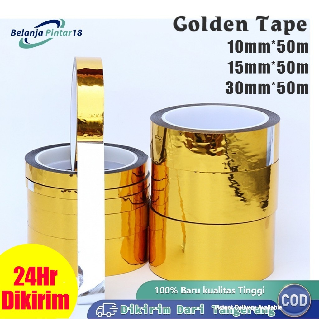 

50M/Roll Selotip Emas Gulungan Sticker Emas Gold Tape 1cm-3cm Pembatas Nat Keramik