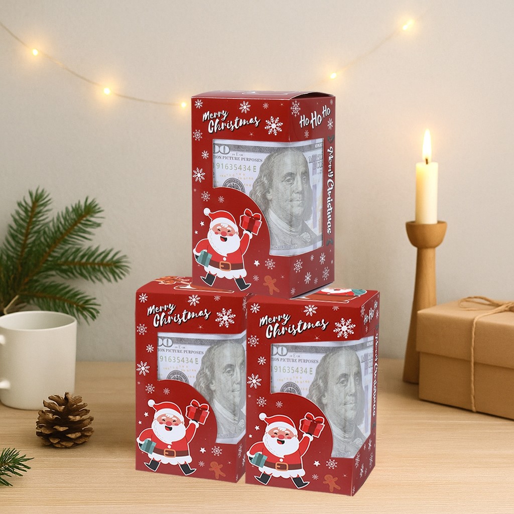 

6pcs Cash Gifting Boxes with Clear Window Decoration Kids Favor 2025 Xmas Gift Box for Gifting Money Navidad