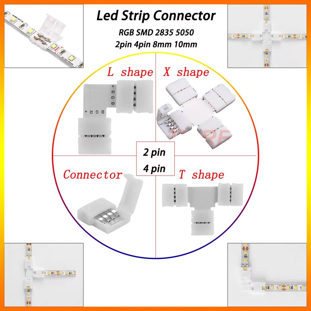 2 3 4 Pin Konektor Sambungan LED Strip Connector Klip Jepit 8MM 10MM SMD 2835 5050