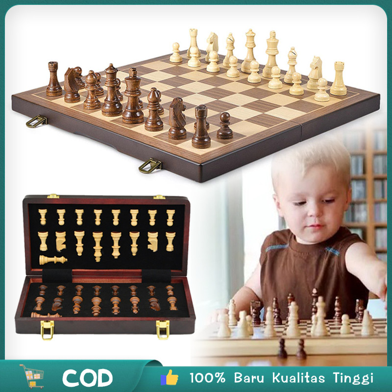 1set Papan Catur Kayu 29x29cm Chess Board Magnetic  Lipat Chess Board Game