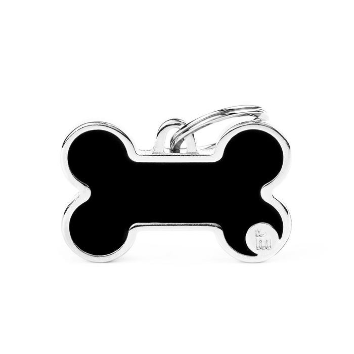 MyFamily ID Tag - Basic Handmade Big Bone | Personalized Cat Dog Tag - Black