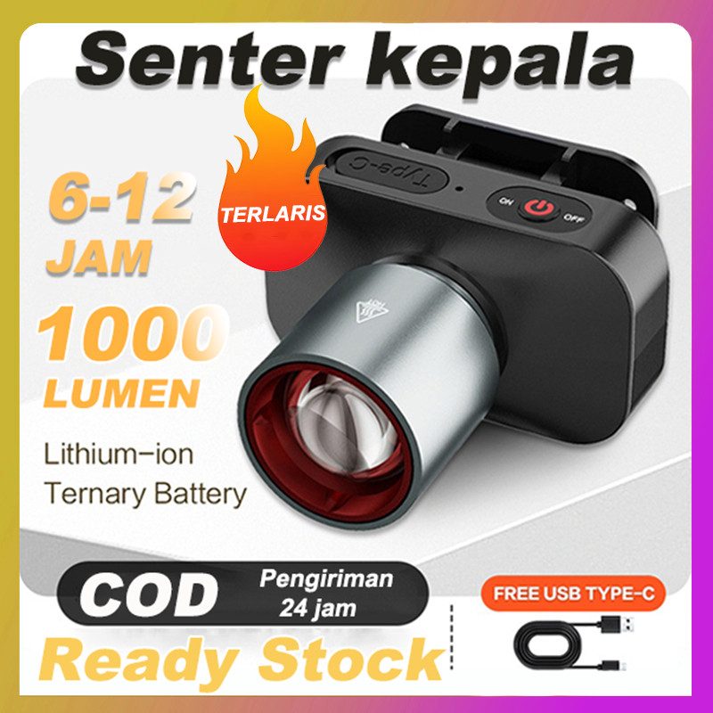 GERALSIR Senter Kepala LED / senter lampu depan LED/Headlamp/senter lampu depan sensor/Lampu putih d