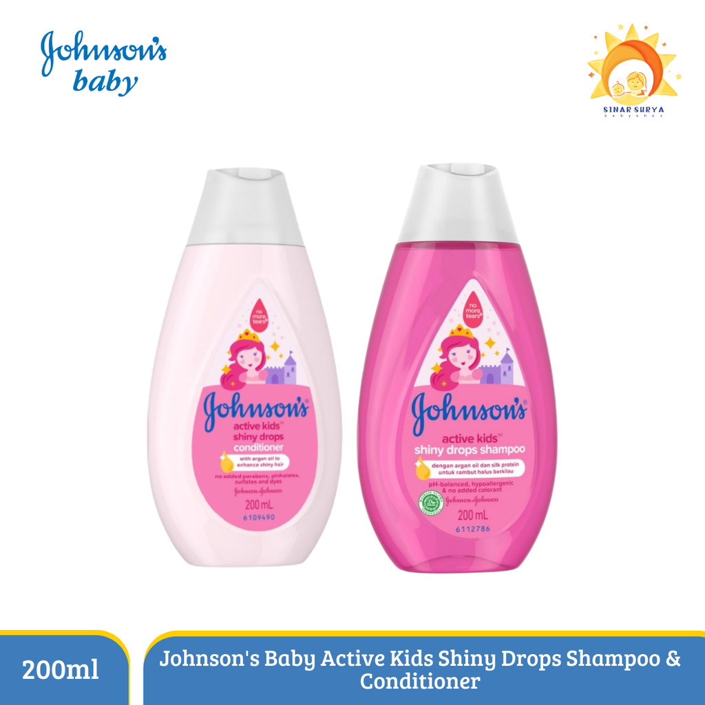 JOHNSON'S Active Kids Shiny Drops Shampoo & Conditioner 200ml – Rambut Anak Lebih Halus, Berkilau, &