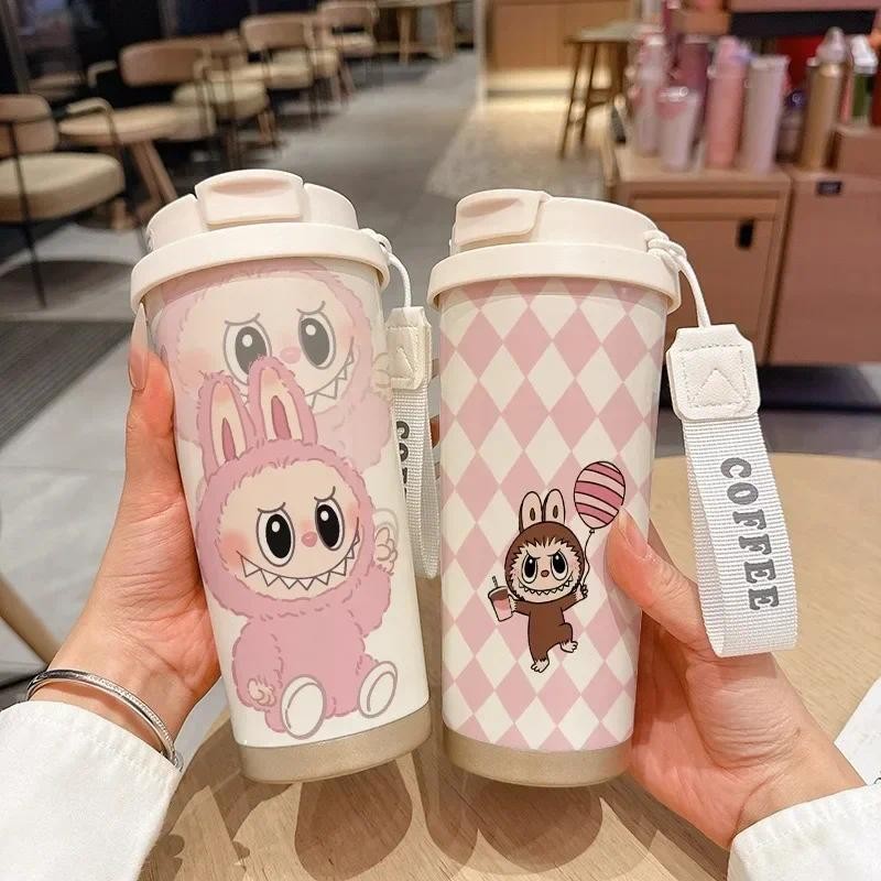 Stainless Steel Thermos Cup Large Capacity Water Cup Portable Straw Cup Cute Cartoon Design Ideal Gi
