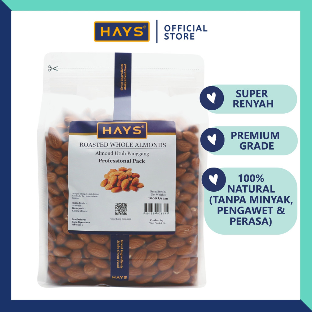 

BITEFUL Almond Utuh Panggang 1KG / Roasted Whole Almond 1KG - HAYS