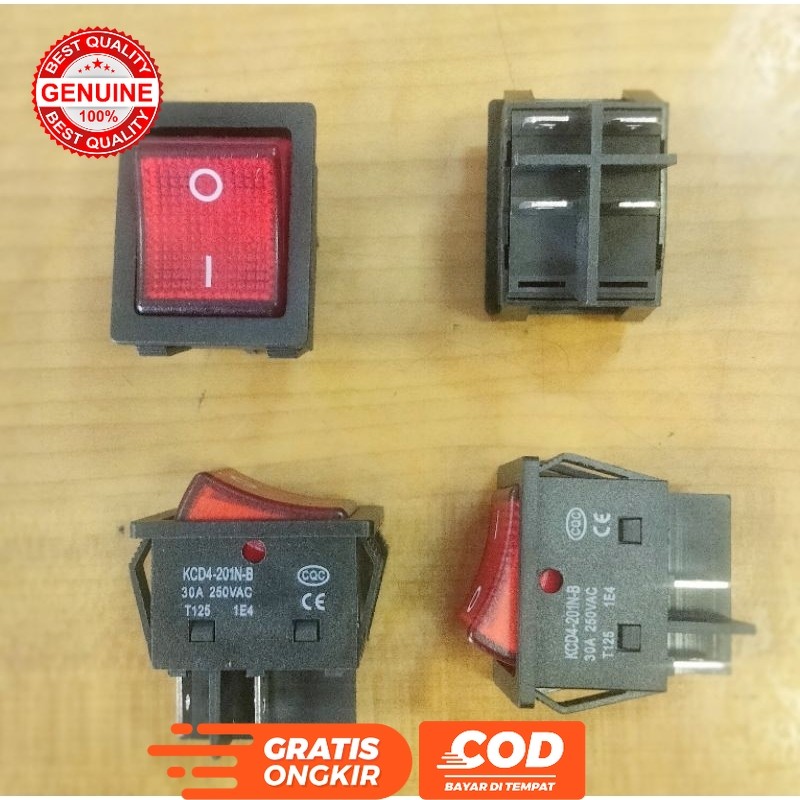 SWITCH SAKLAR + LAMPU MERAH 4 PIN 4 KAKI 30 AMPER 30A