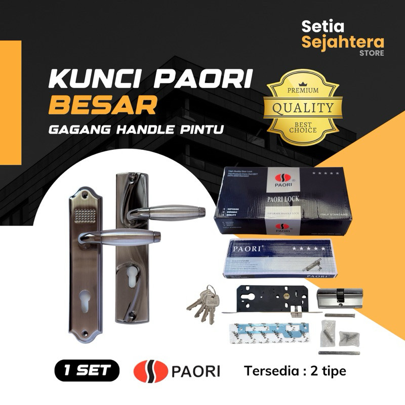 PAORI Kunci Pintu Rumah BESAR Gagang Minimalis + Body Paori Handle Slot Kunci Pintu - 1 set