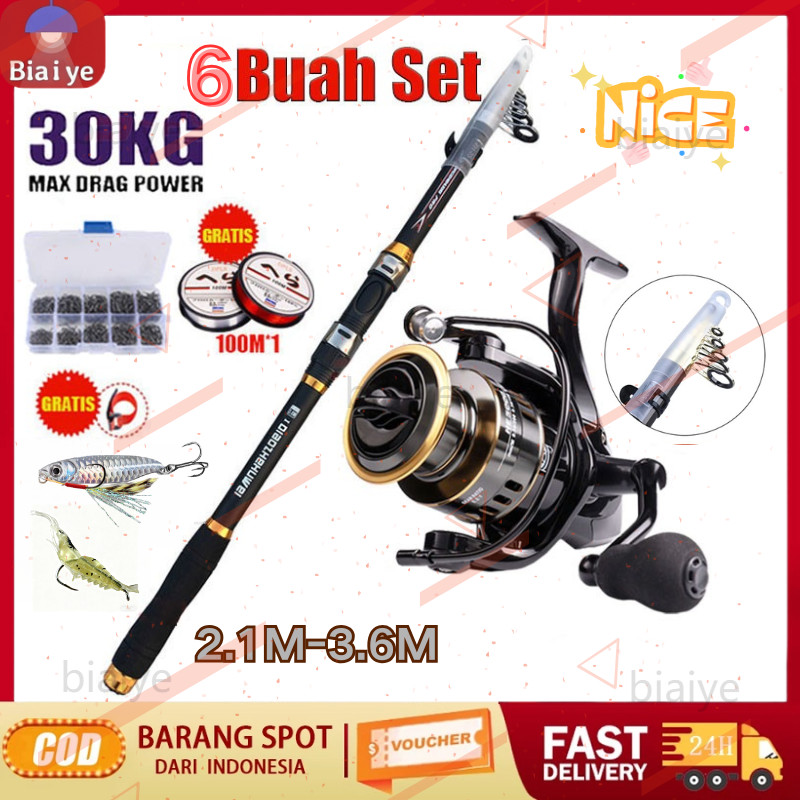 Joran Pancing Set 180-330cm Telescopic Pancingan Set Lengkap