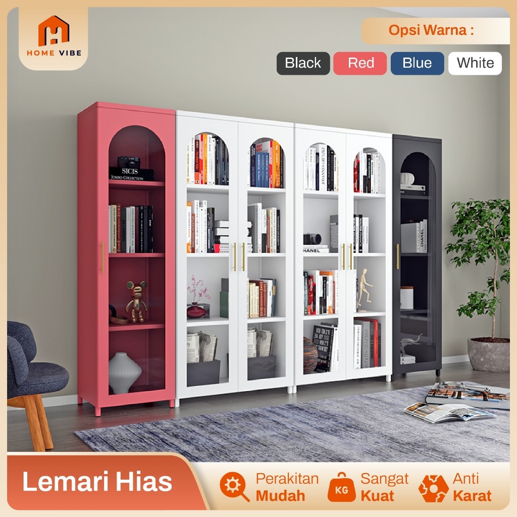 vjd70400h8 Lemari Display Tas Kaca Full Besi Lemari Hias Pajangan Ruang Tamu Lemari Buku Modern Mini