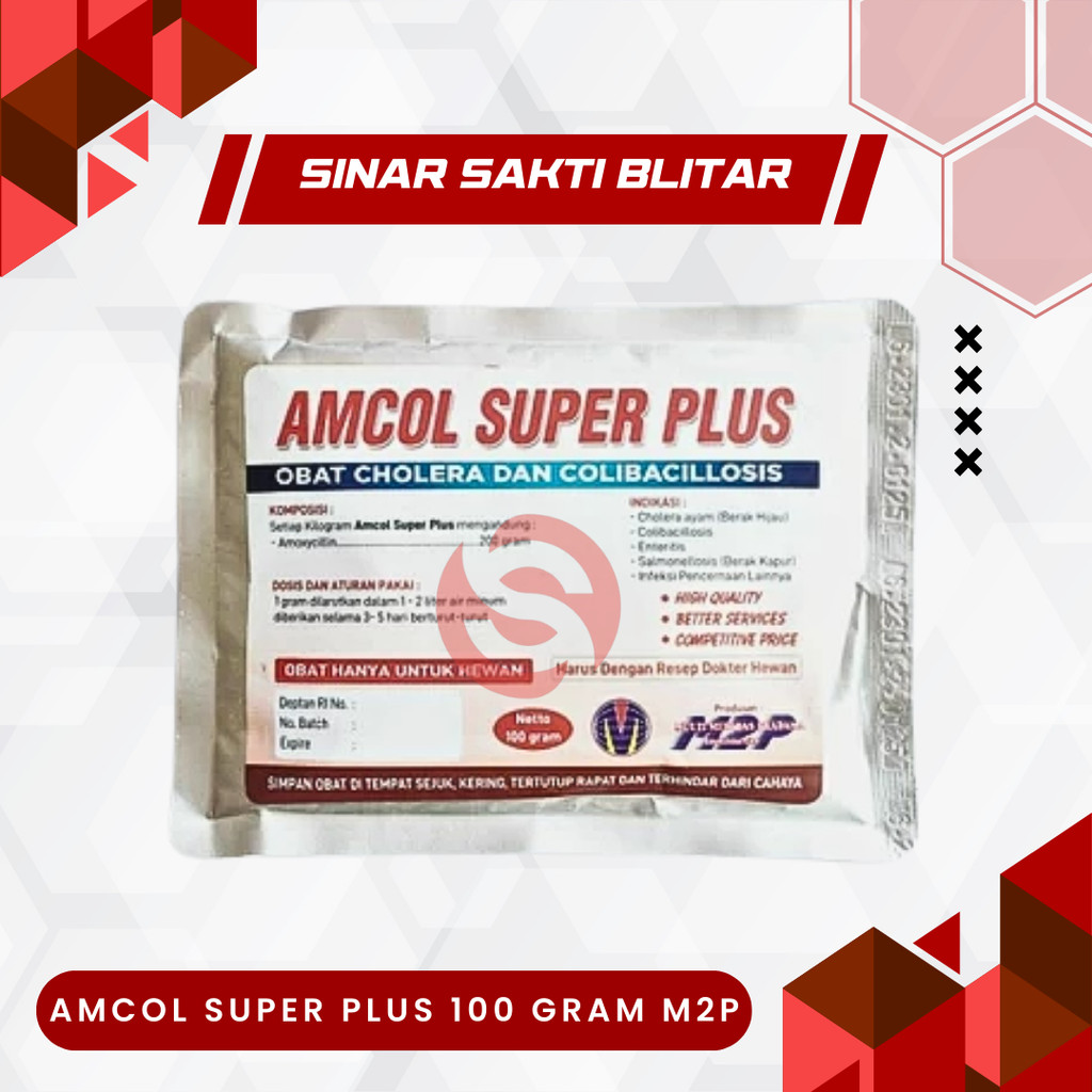 AMCOL SUPER PLUS 100 GRAM M2P - Mencegah Pilek Ngorok Snot Colibacillosis Unggas Pulorum Korisa