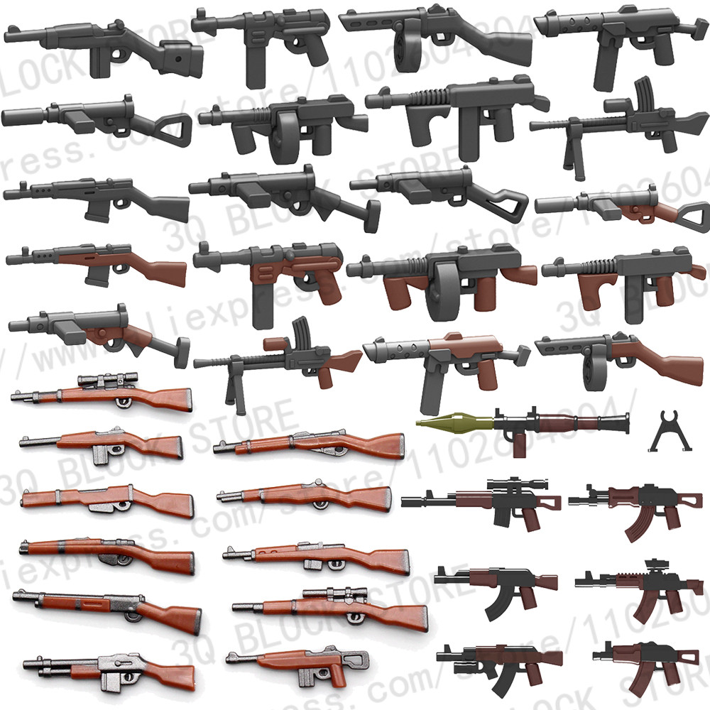 WWII Military Buig Block Soler Figure Weapon Gun Toy Sniper Submaine AK Carbine Rifle Accessories Ar