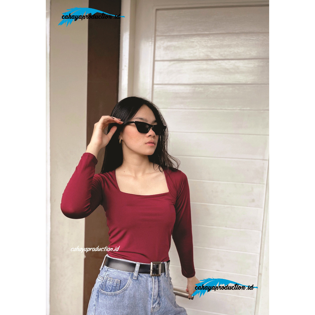 CROP TOP JERSEY SQUARE KOREA LENGAN PANJANG