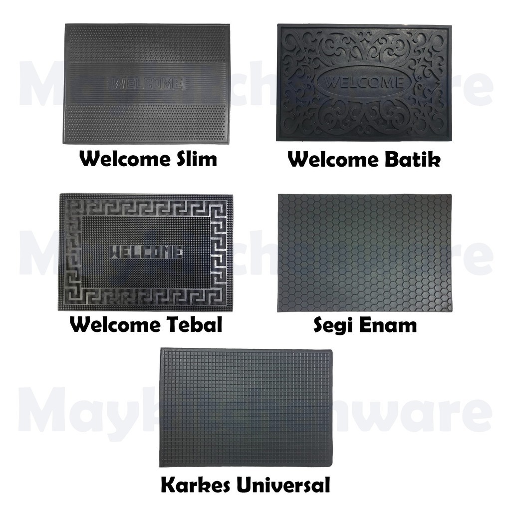 Keset Karet Welcome Anti Slip Karpet Alas Kaki Pintu Kamar Mandi Lantai Licin Tebal AUD Brush Mat