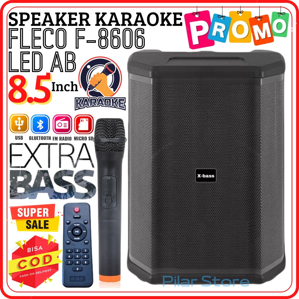 FLECO SPEAKER BLUETOOTH FLECO F-8606 AB LED / 8606 LED KF / F-8809 LED 8'5 INCH FREE MIC WIRELESS + 