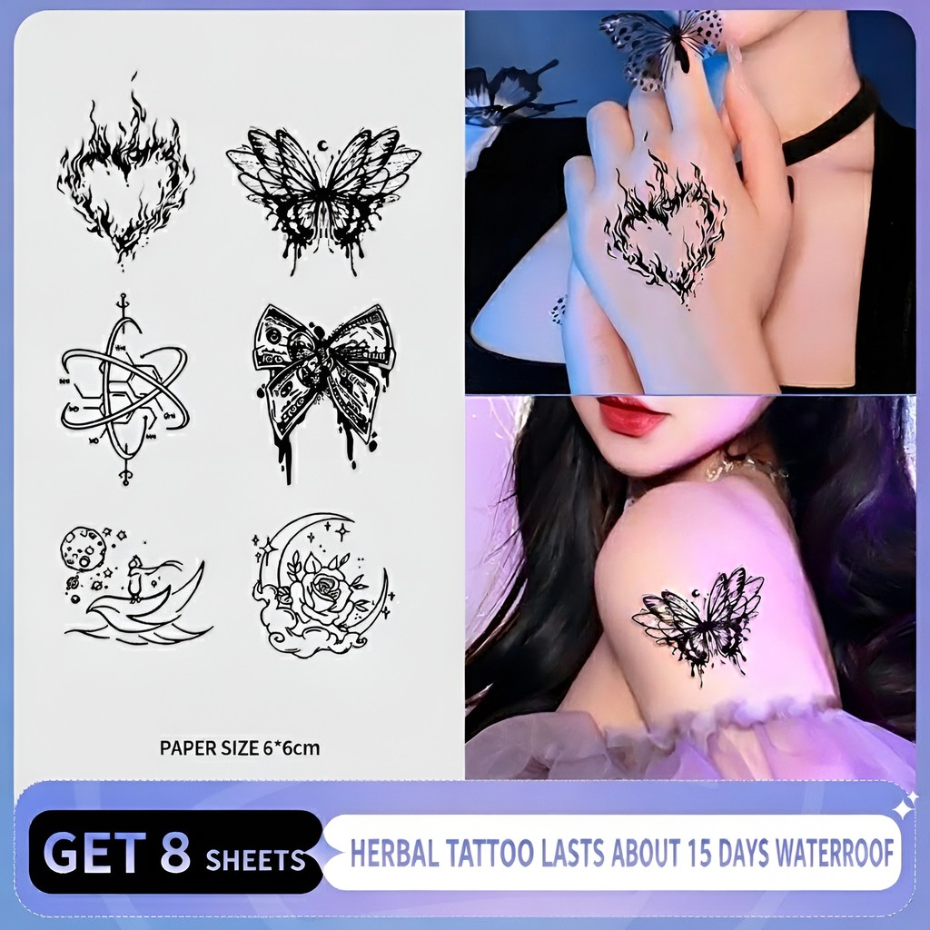 ISI 8 FRUIT INK Tato Temporer Seri Belakang Tangan Semi Permanent 6x6cm Waterproof