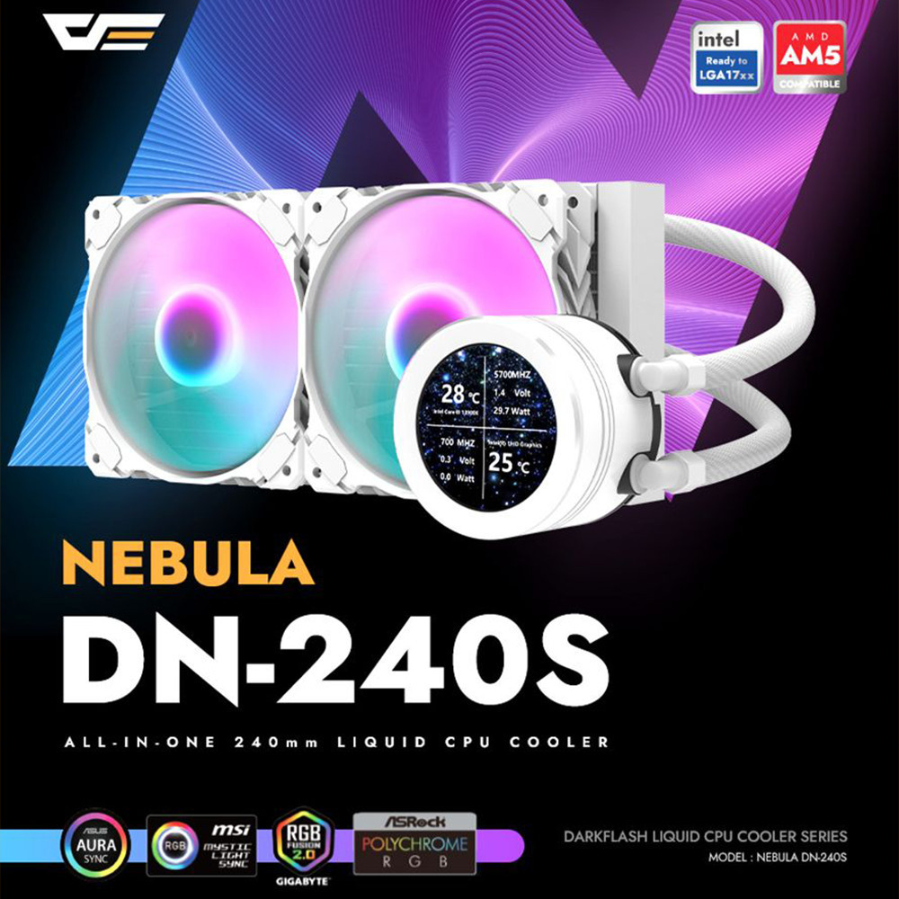 CPU COOLER DARKFLASH NEBULA DN240S 240mm LCD 2.1" IPS AIO Liquid Cooler CPU Intel AMD