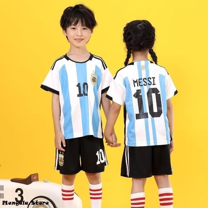 Setelan Kaos Bola Mesi Argentina Anak umur 6 bulan - 15 tahun Terbaru / Kaos Olahraga Anak / Kaos Bo