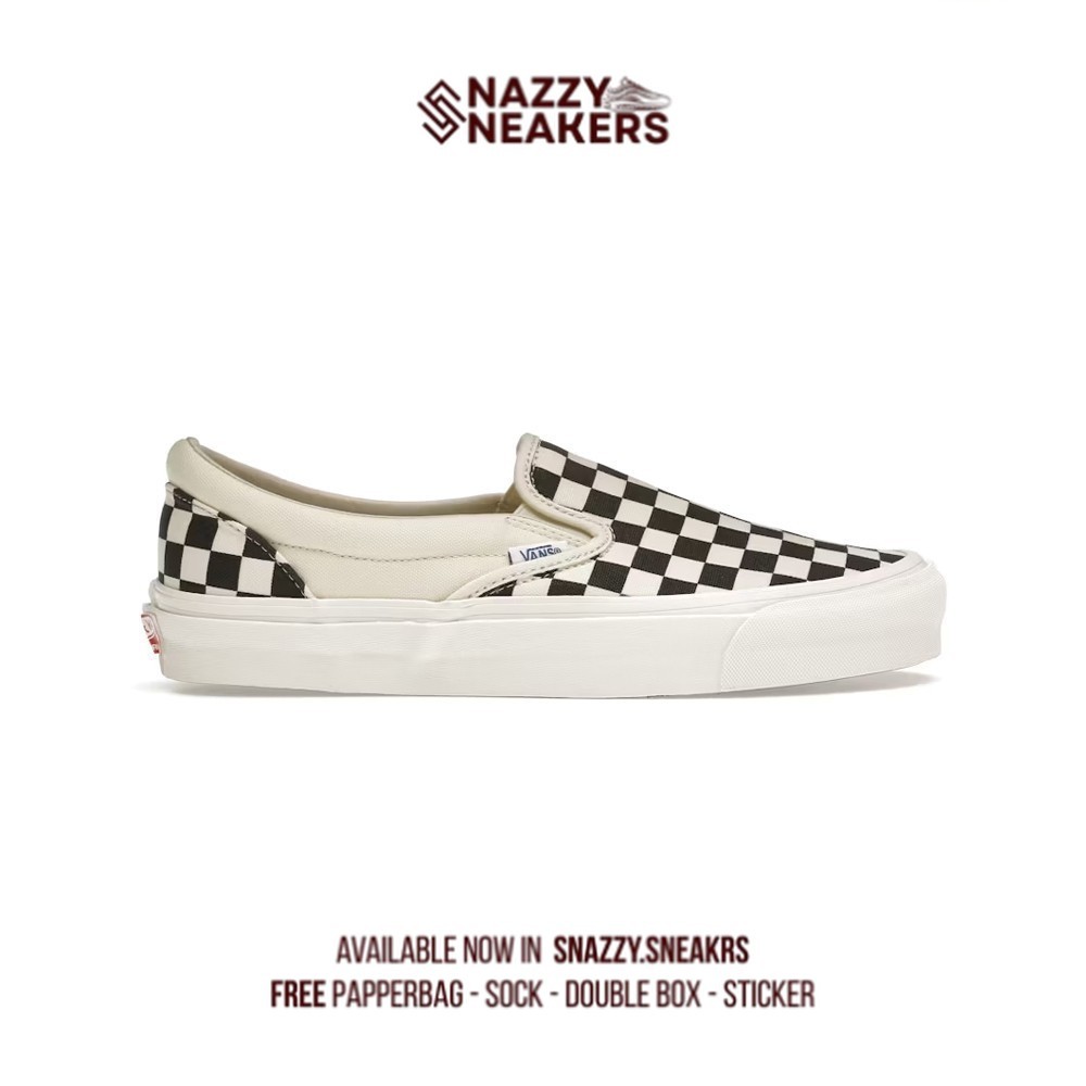Sepatu Vans OG Vault Slip On Chekerboard Black White 2016 Sneakers Original unisex