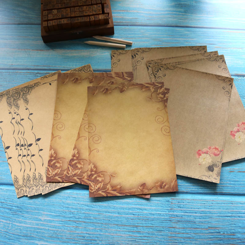 Kraft Brown Letter Paper 16sheets Vintage Flower Design Letterhead Letter Writing Paper Letter Pad D
