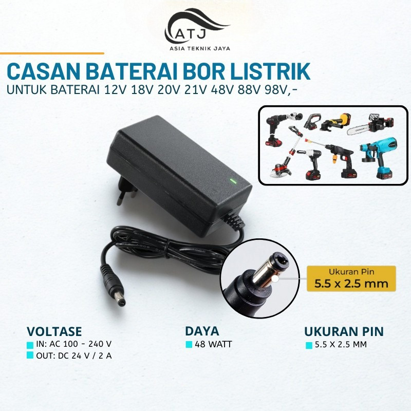 Adaptor Baterai Mesin Bor Listrik Cordless Drill Casan Pengisi Daya Baterai Fast Charger 21V - 98V L