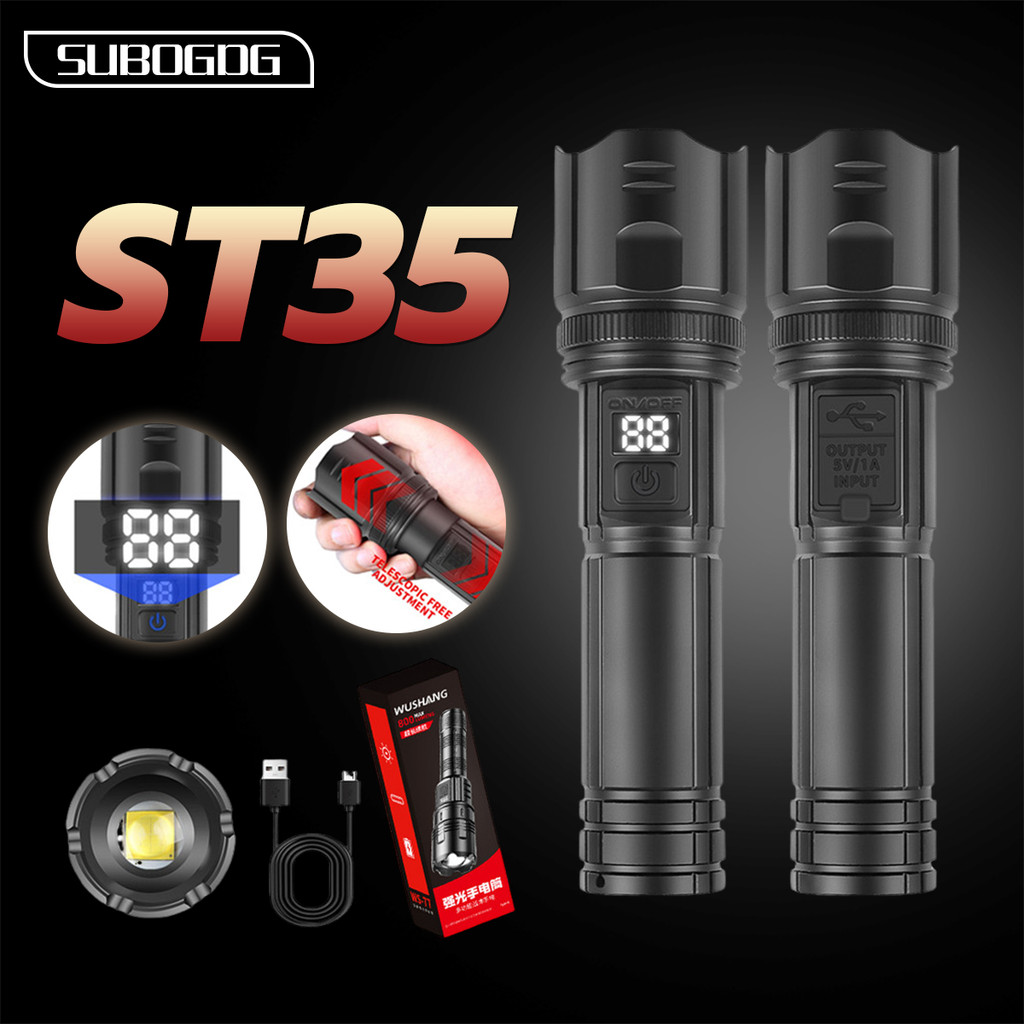 SUBOGDG - Senter LED ST35 Super Terang [XHP50] - Jarak Jauh 1000 Meter - Rechargeable USB Type-C - A