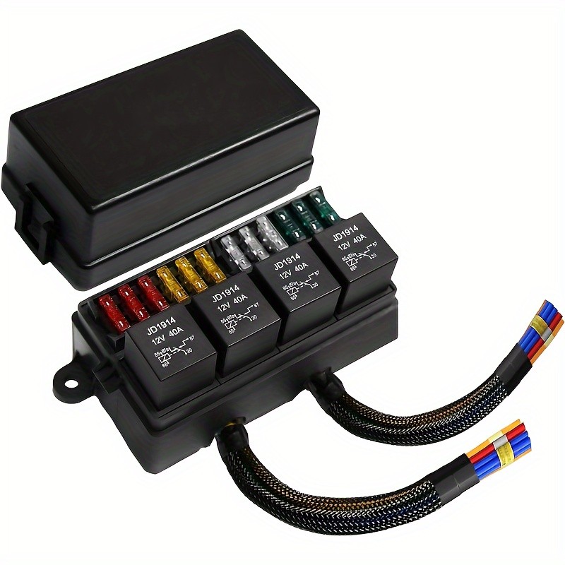 12V Fuse Relay Box Pre-Wired Fuse and Relay Box with 4 Relay 12 Way ATC/ATO Fuses Sealed 12V Relay F