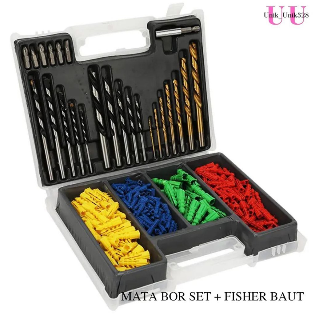 TEAMOR Mata Bor Set Lengkap Fisher Baut Warna Kotak Alat Mata Bor Drill Set Fisher Baut Lengkap 1 Ko