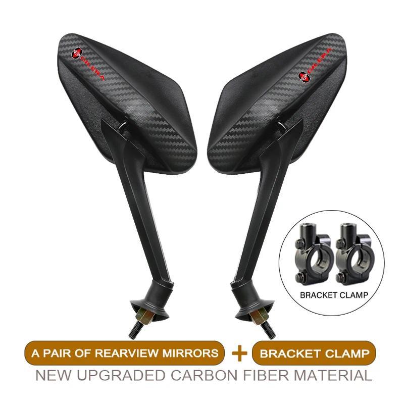 Cermin Spion Serat Karbon yang Dapat Disesuaikan untuk Sepeda Motor, Cermin Cembung 8mm untuk Gilera