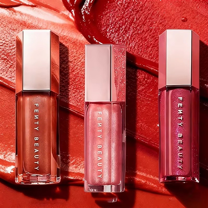 Fenty Beauty Lip Glaze Fuchsia Flex Lipstik Pelembab Berpayet untuk Riasan Bibir Penuh, Lipstik Tran