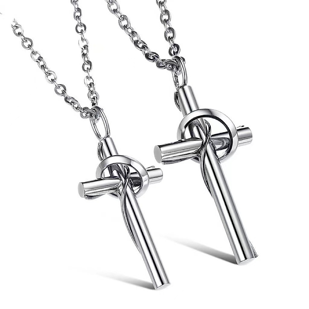Kalung Couple Salib Stainless Steel Anti Karat Kalung Liontin Salib Retro Liontin Pasangan Elegan
