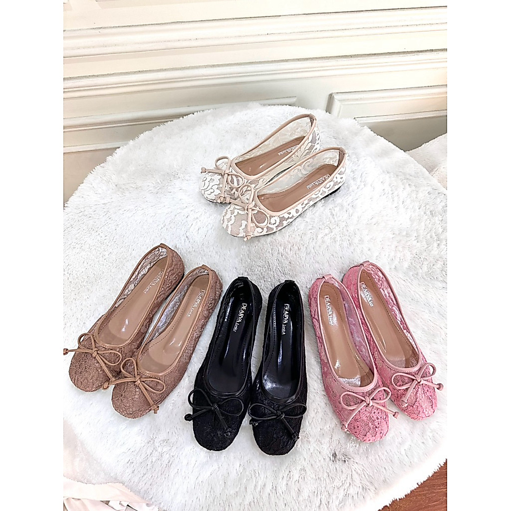 sepatu flat wanita Louisdear F02 bahan brokat