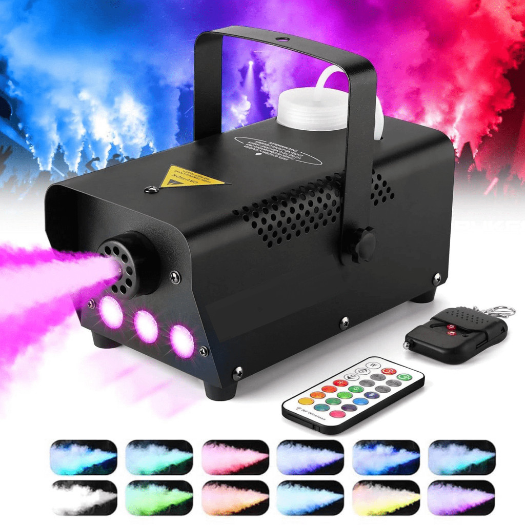 Mesin asap panggung 500W LED RGB portable asap warna warni lampu sorot panggung alat fogging Disko