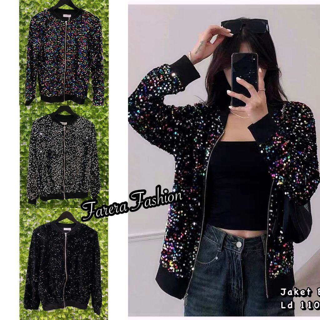 DEVIY BERKAH STORE JAKET WANITA SEQUIN BLING LUXURY - Outerwear Mutek Sparkling Premium Korean Style