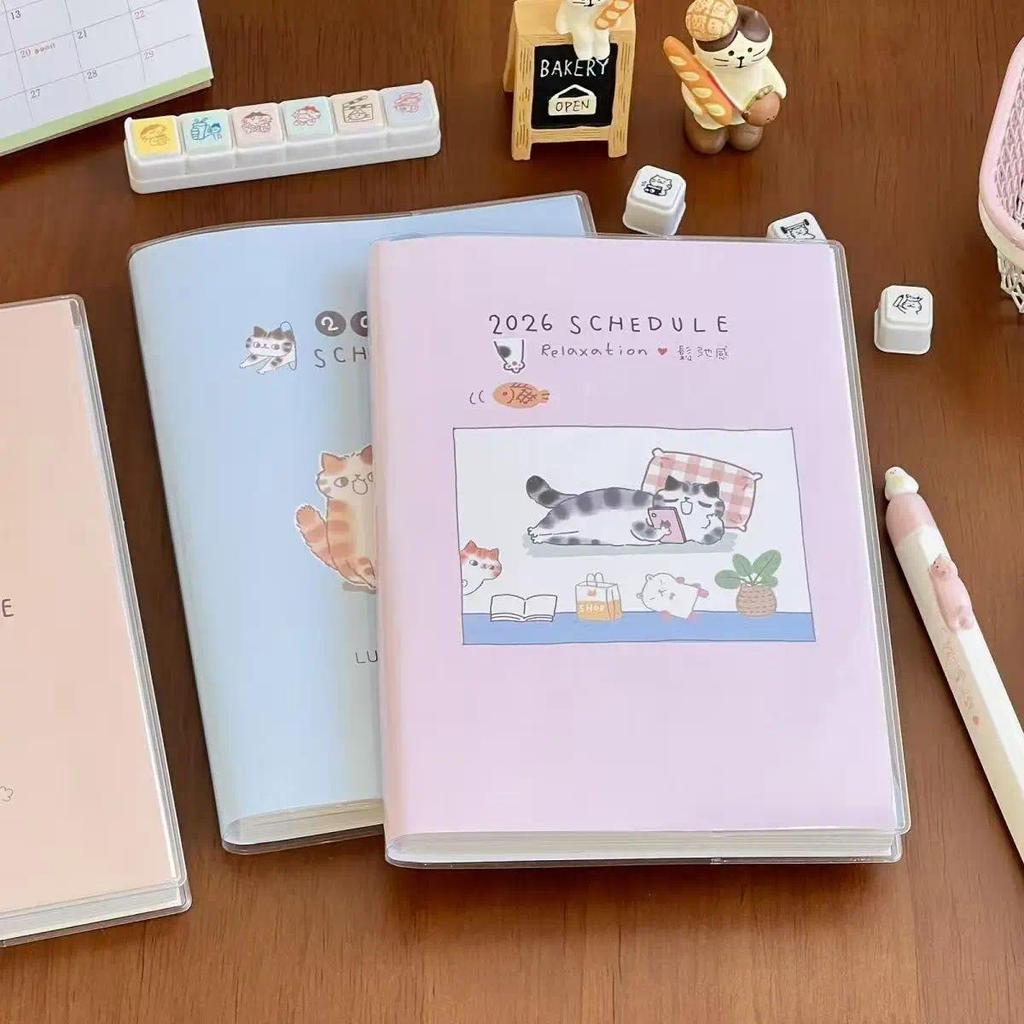 2026 Cute Cat Planner B6 Notebook Kawaii Student Sedule with Color Pages,  Aesthetic Journal for Stu