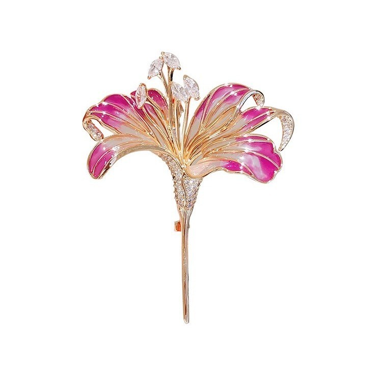Bros Bunga Lili Yang Elegan Pin Aksesori Jaket Korsase Ceruk Enamel Antik K104