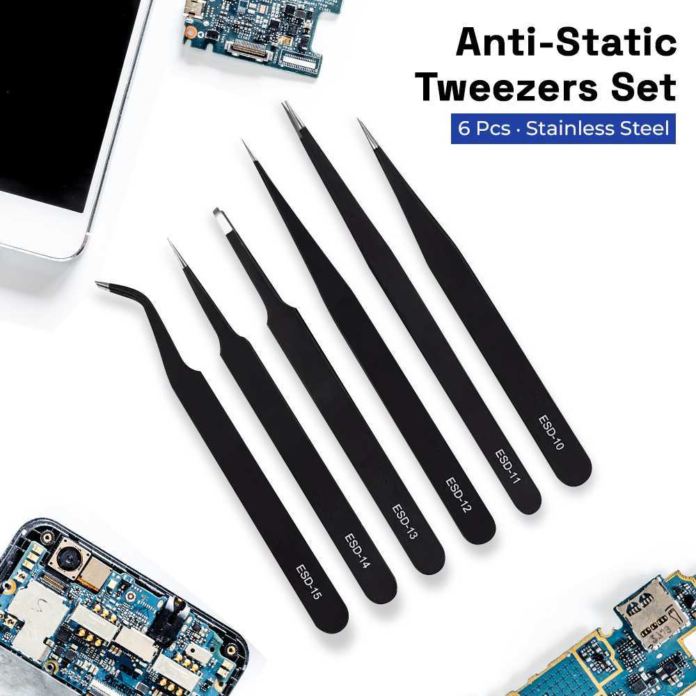 Set Pinset Anti Statis ESD Stainless Steel 6 PCS Pinset Elektronik HP Laptop PCB Reparasi