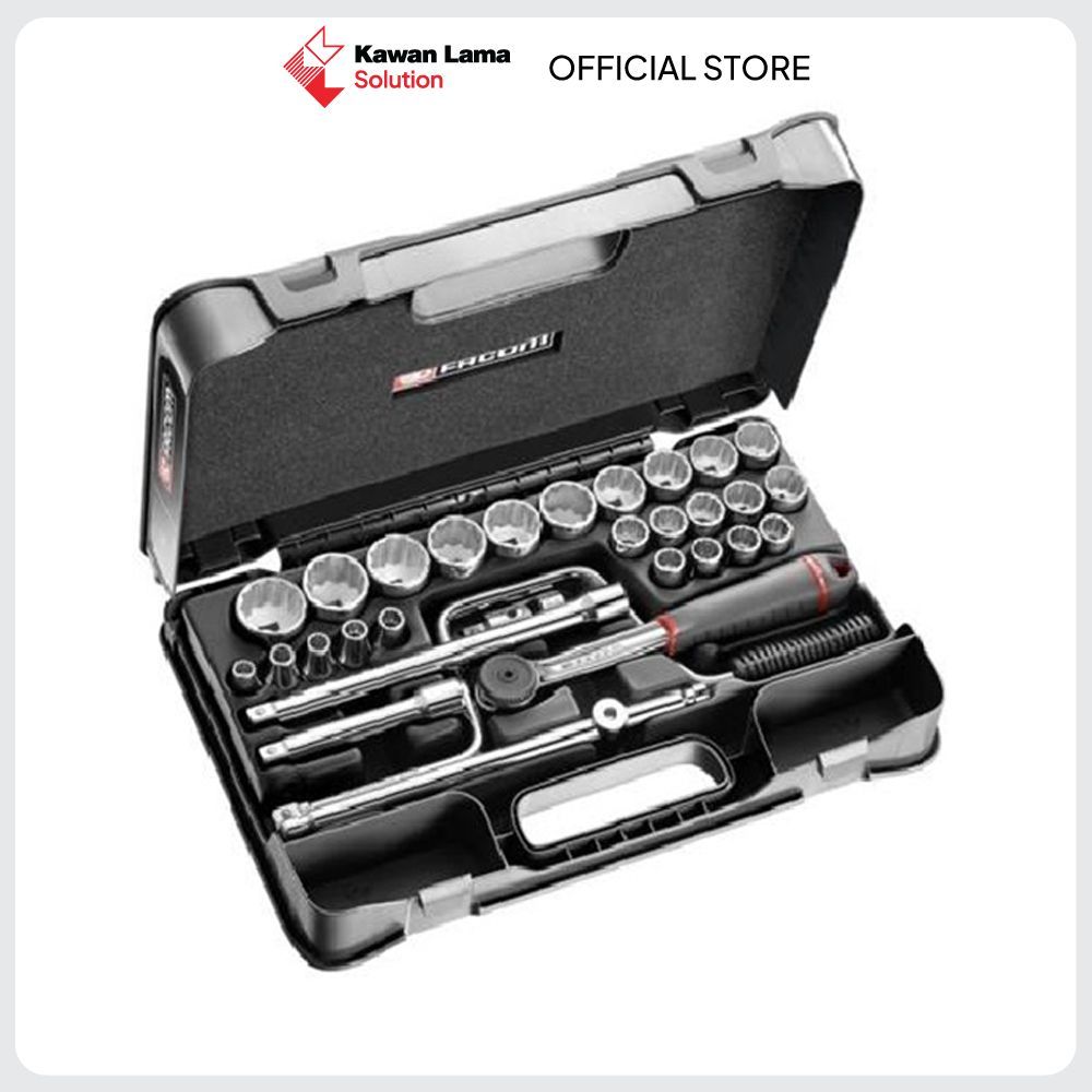 KLSOL Facom Kunci Sok 12Pt SQ 1/2 Inch S.161-5P12 Set 30 pcs Socket Wrench Kit Mechanical Repair Too