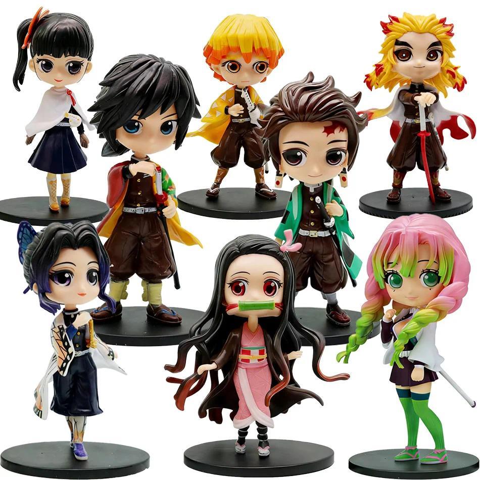 14cm Anime Demon Slayer Figure Toys Tanjiro Nezuko Shinobu Mitsuri Kyojuro Zenitsu Giyu Kanao Qposke