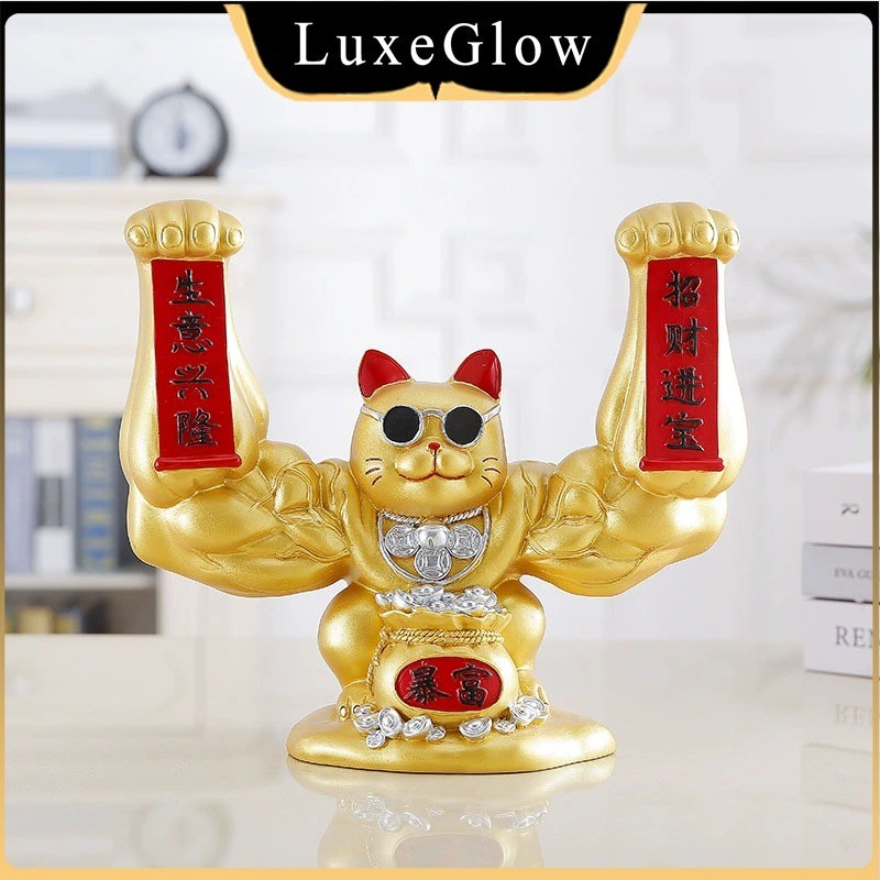 Patung kucing hoki bergerak Patung kucing hoki berotot lucky cat kucing hoki otot kucing hoki besar 