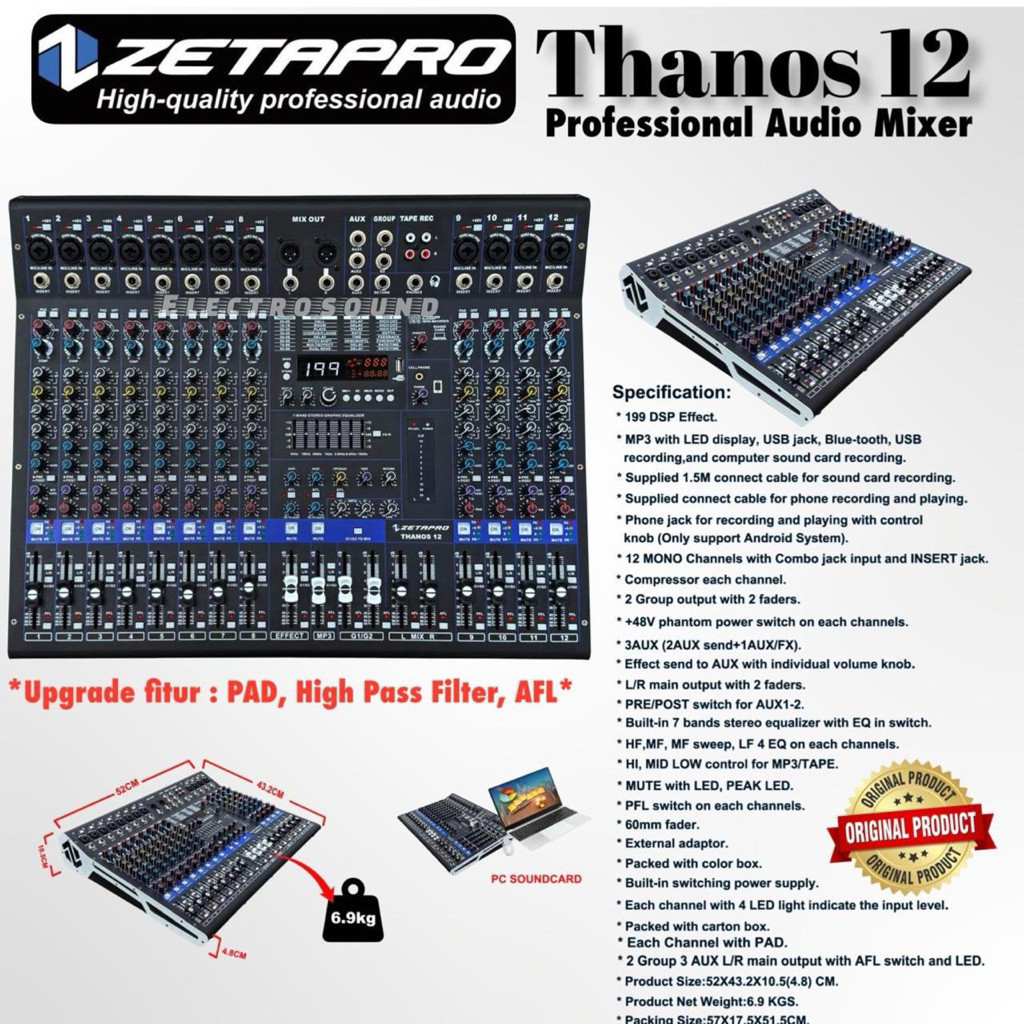 MIXER AUDIO ZETAPRO THANOS 12, COMPRESSOR / Zetapro Original