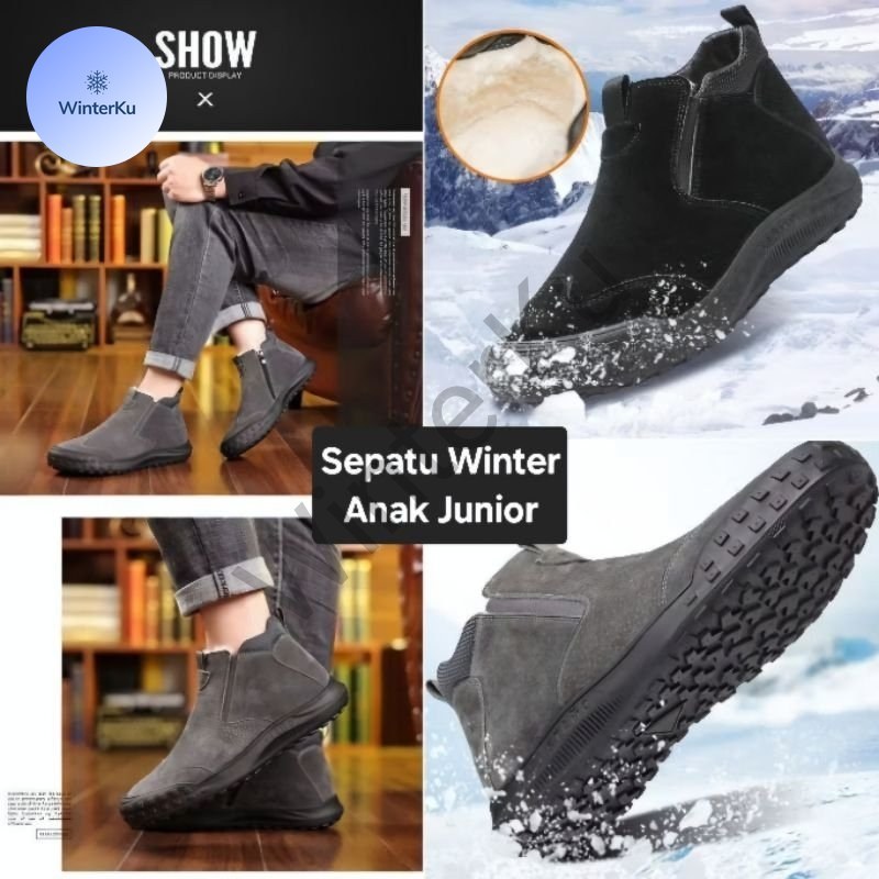 WinterKu Sepatu Boots Anak Musim Dingin | Kids Snow Boots Faux Fur Suede