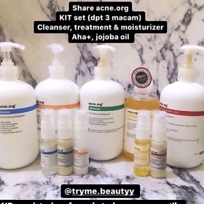 Share acne.org regimen cleanser treatment moisturizer AHA+ jojoba oil