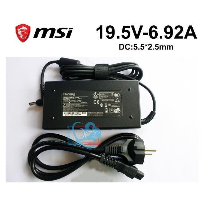 JT ADAPTOR CHARGER MSI GE70 GE72 GS63 7RD MS-16P6 19.5V 135W 6.92A DC 5.5*2.5MM