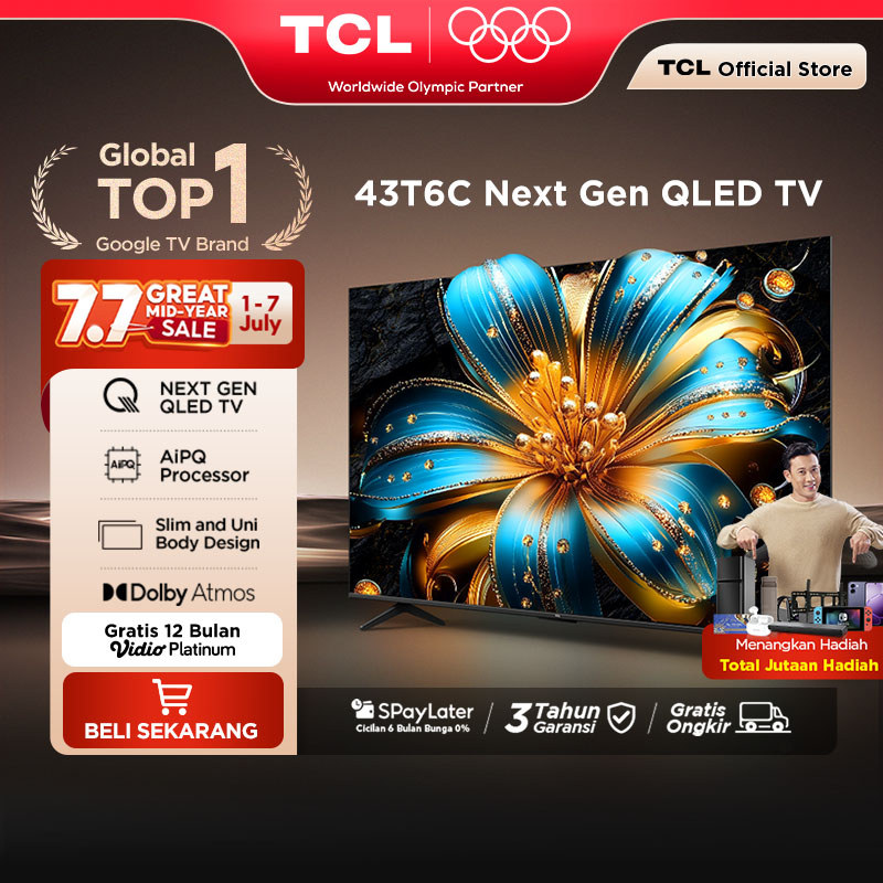 TCL Next Gen QLED 43 inch T6C - 4K Google TV - HVA Panel - HDR 10+ - Dolby Vision & Atmos - Google A