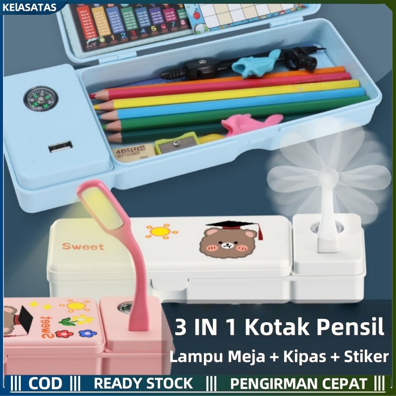 

【KEIASATAS】3 IN 1 Tempat pensil Multifungsi Lampu Meja Kipas Angin Kecil / Siswa Sekolah Kotak Pensil Lucu