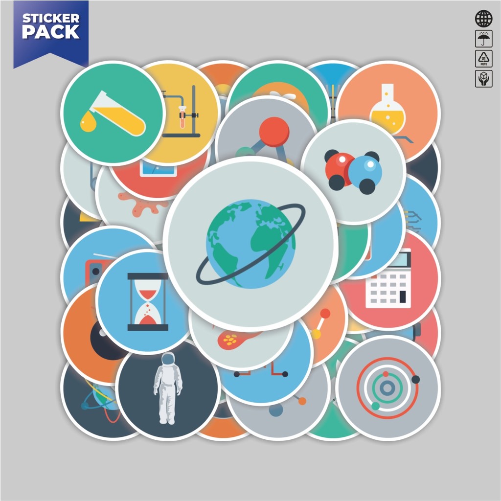 

[100PCS]Stiker Pack Stiker Ikon Teknologi Sains Aesthetic Vinyl Anti Air Dekorasi Sticker Laptop Buku Journal Koper Helm Casing HP Gitar Helm Skateboard