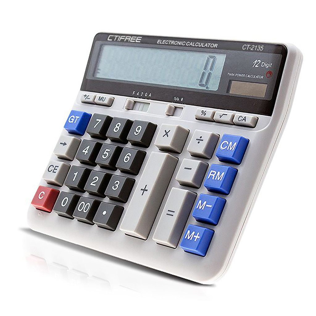 

Electronic Calculator Counter Solar & Battery Power 12 git splay Big Button for Business Office School Calculating