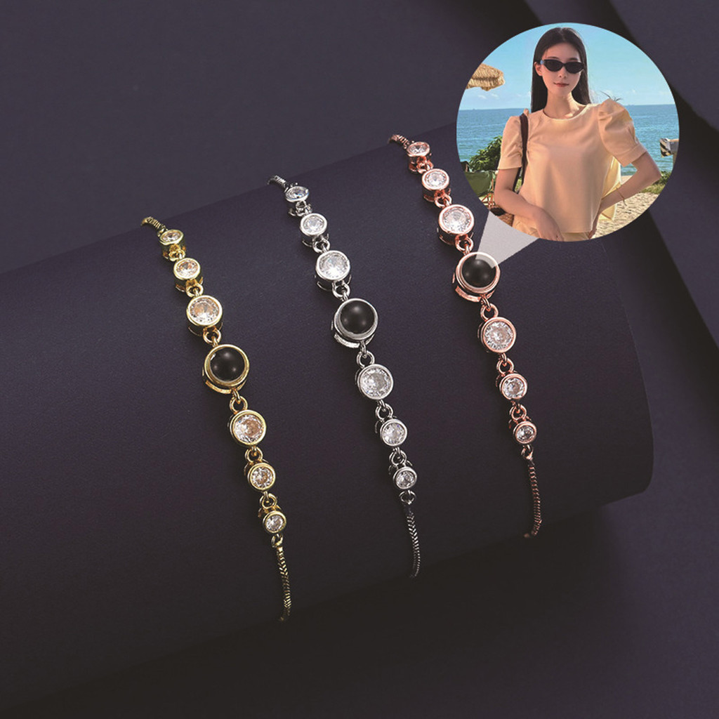 ORINTHIA Gelang Wanita Perak S925 Custom dengan Proyeksi Foto Hadiah Ulang Tahun Anniversary Kotak H