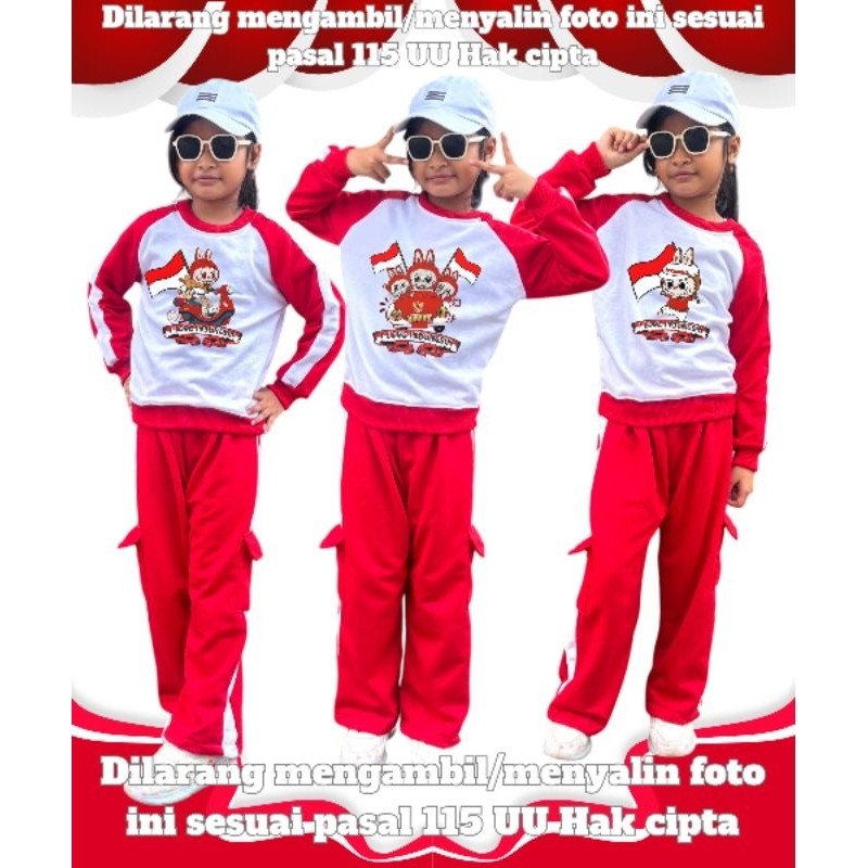 JOVSHOP Setelan Anak Perempuan Merah Putih LSCCS Kemerdekaan 2025 La bubu Series Usia 3-12 Tahun