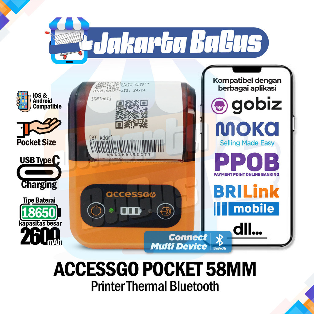 

Accessgo Pocket 58mm Mini Printer Thermal Bluetooth